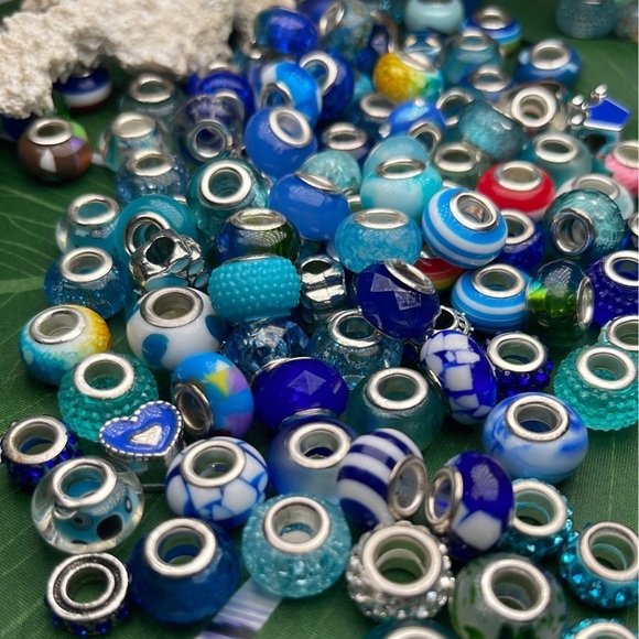 30 pc Lg Hole Pandora Style Blue Beads Bracelet Charms bundle diy jewelry making - Picture 6 of 16